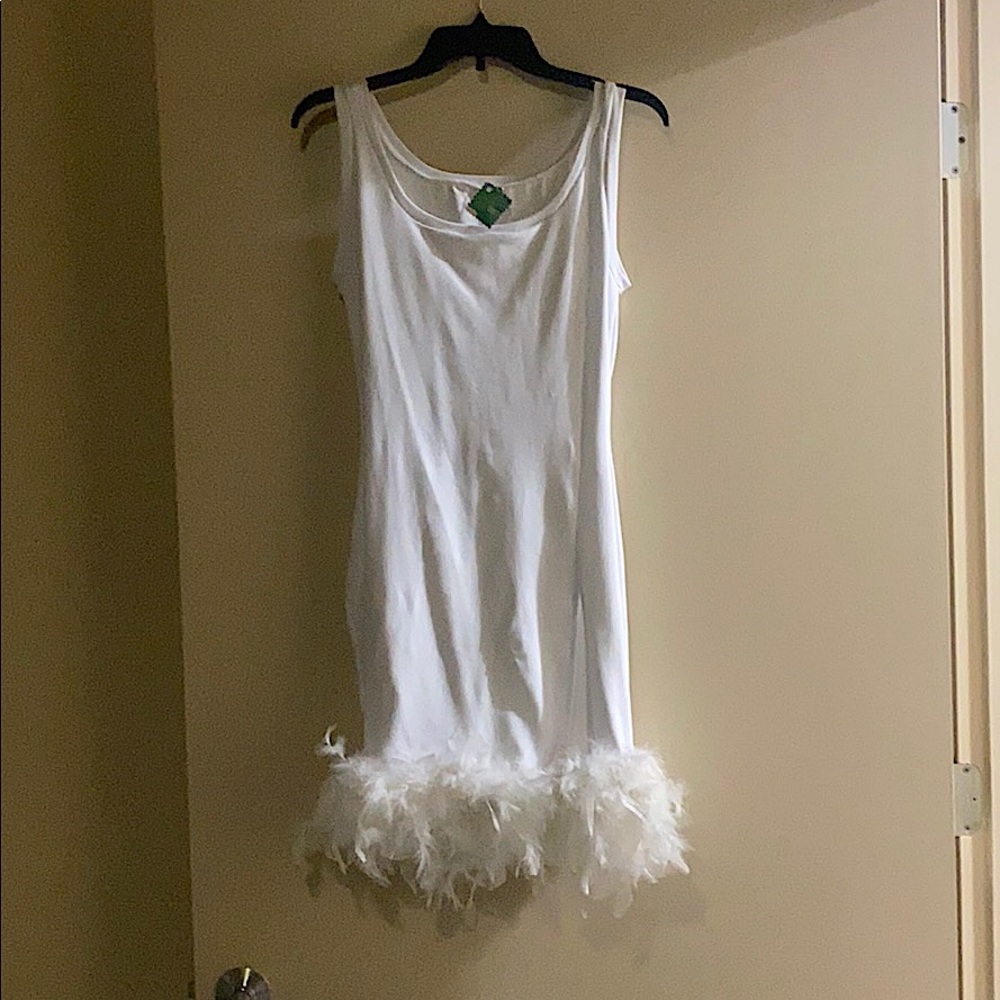 New Hand Sewn White Dress with Leg Split